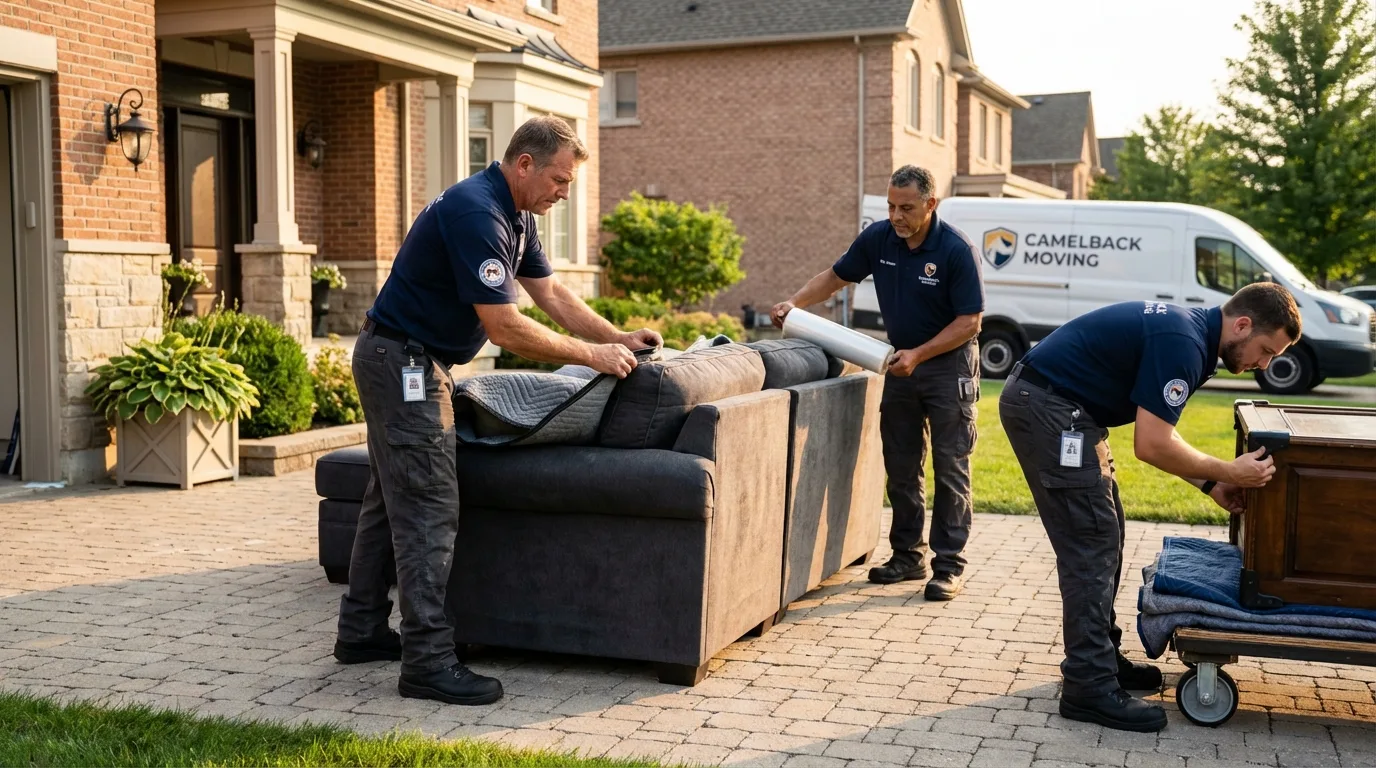 Large estate moving crew wrapping furniture in Earth, TX